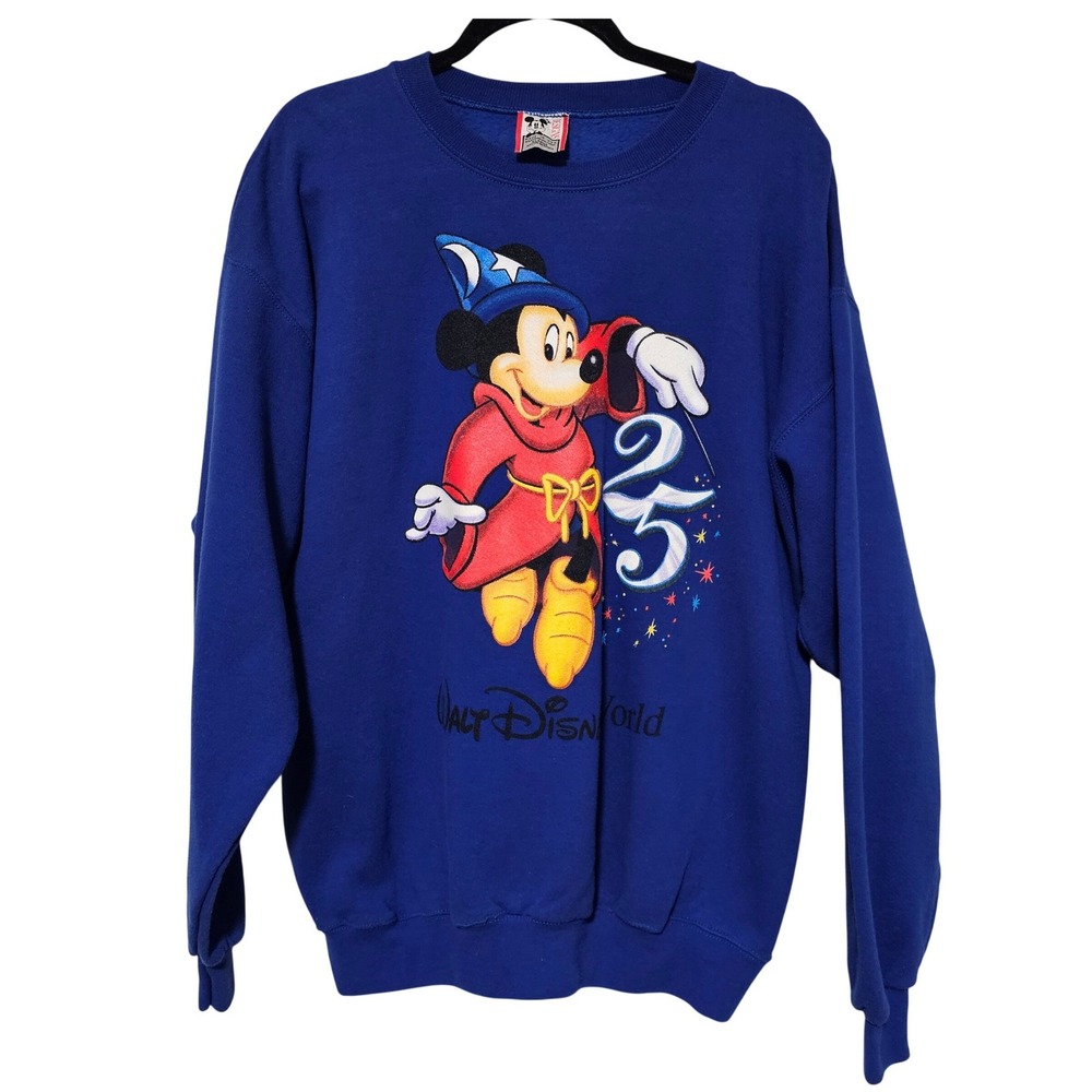 Vintage Disney World 25th Anniversary Sorcerer Mickey Sweatshirt Blue XL‎ USA